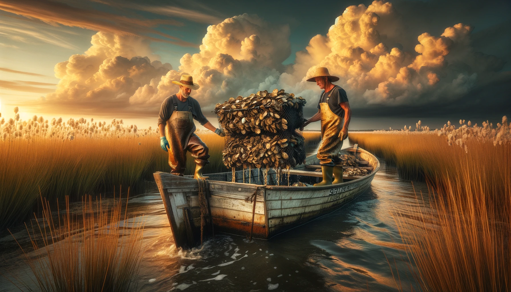 Oysters being harvested